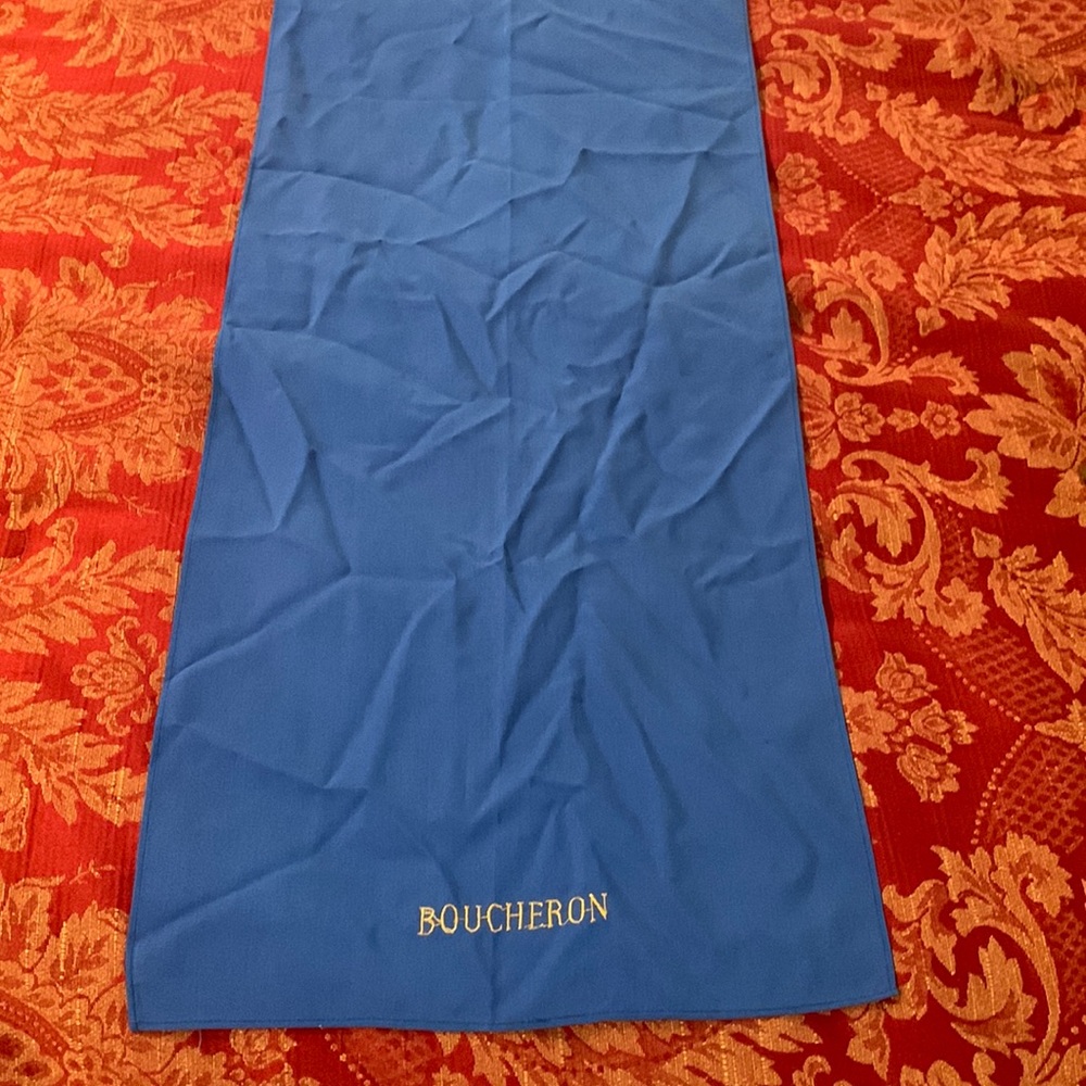 Vintage blue oblong Boucheron scarf 12” x 58”